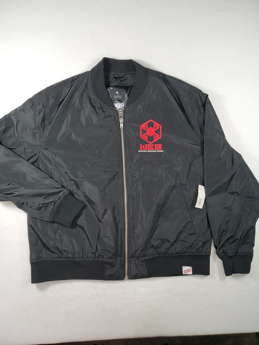Disney Marvel WEB Suppliers Spider-Man Black Bomber Jacket Size XL